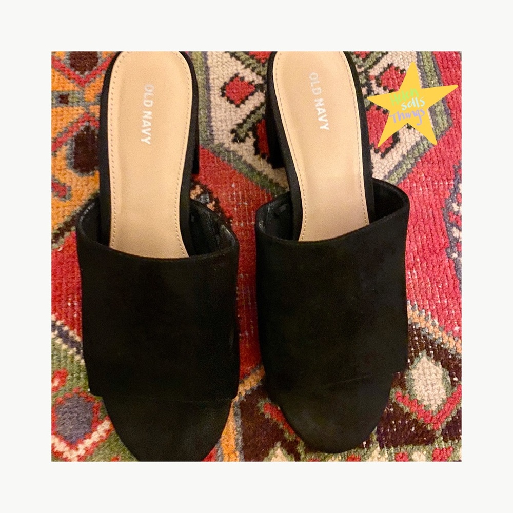 Black Faux suede mules size 10